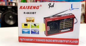 RADIO BLUETOOTH AM/FM, RECARGABLE Y DE BATERIAS.   RAISENG R-6622BT